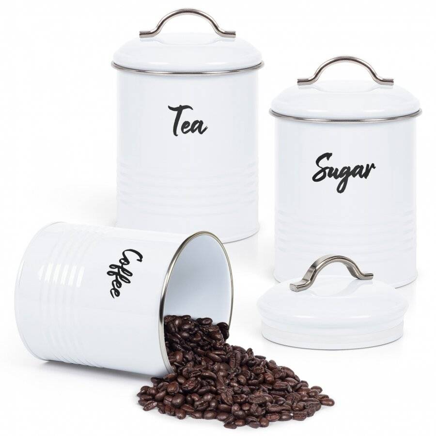 EHC Set of 3 Airtight Tea Sugar & Coffee Storage Jars, White