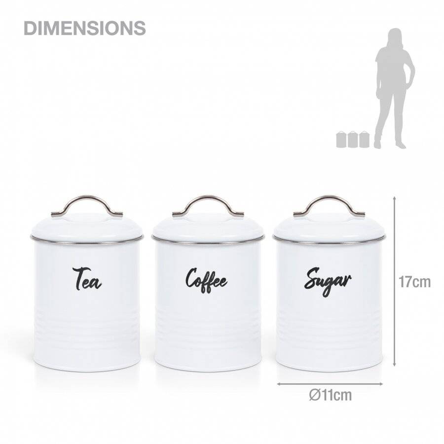 EHC Set of 3 Airtight Tea Sugar & Coffee Storage Jars, White