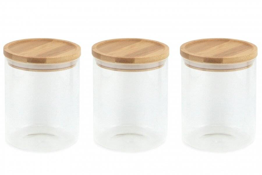 EHC Set of 3 Borosilicate Airtight Stackable Container With Bamboo Lid