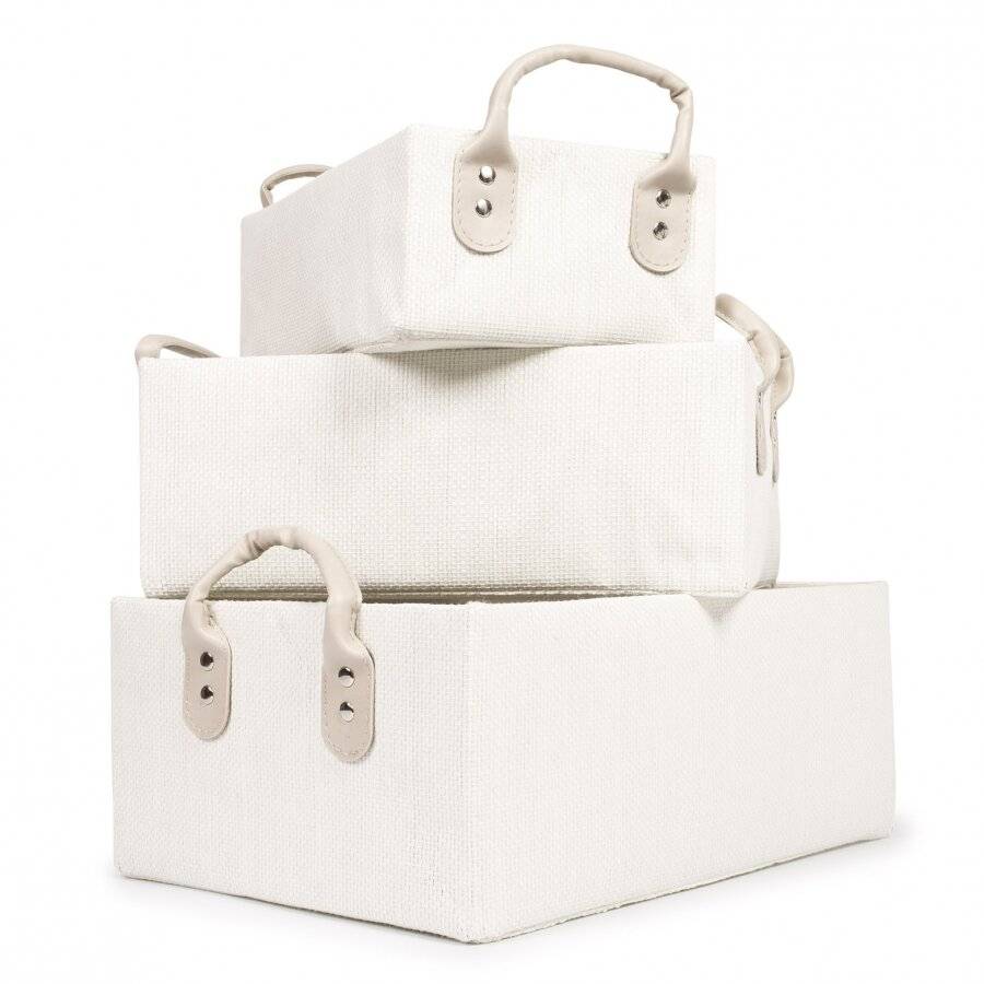 EHC Set of 3 Fabric Storage Basket with Easy Carry Handles, Cream