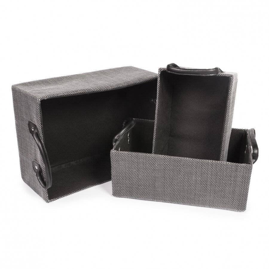 EHC Set of 3 Fabric Storage Organizers with PU Carry Handles, Black