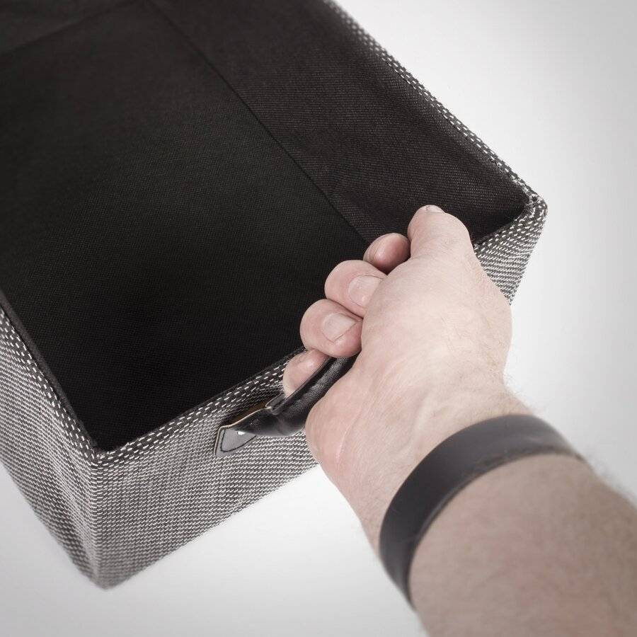 EHC Set of 3 Fabric Storage Organizers with PU Carry Handles, Black