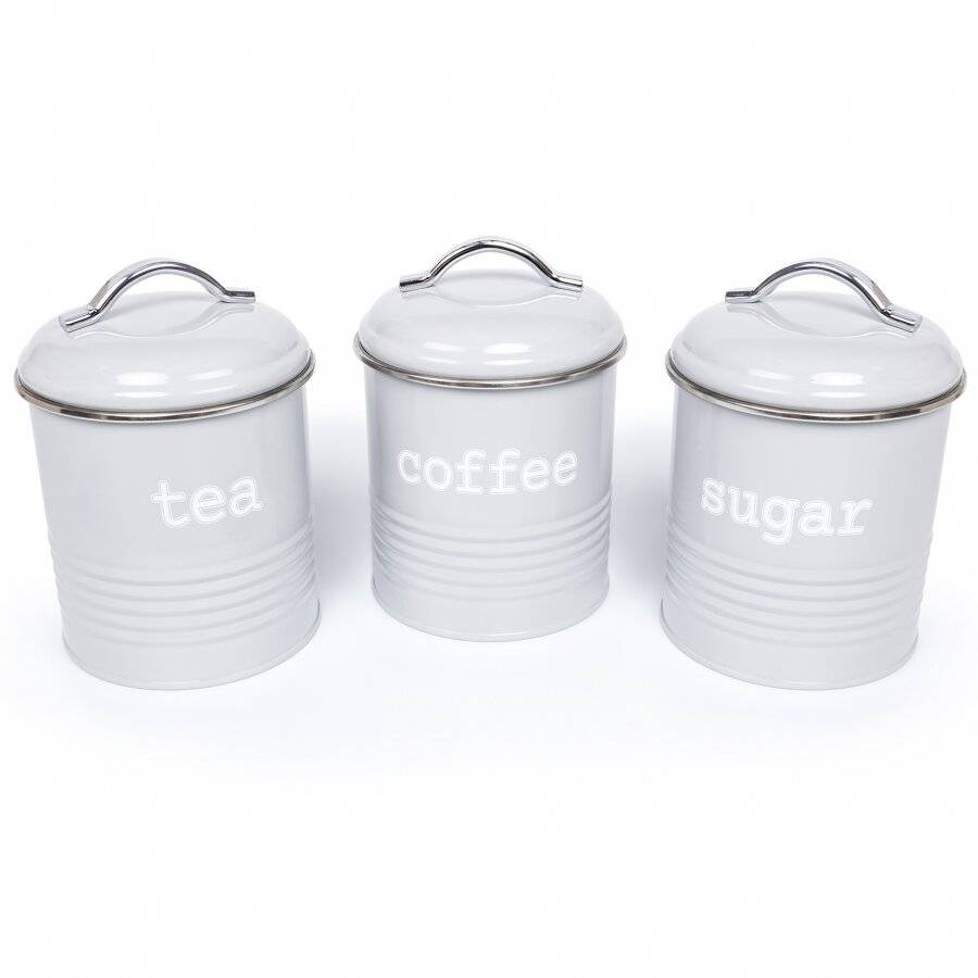 EHC Set of 3 Grey Airtight Round Tea, Sugar and Coffee Storage Jars