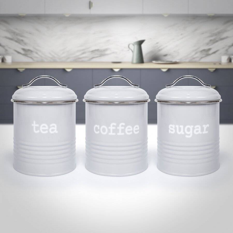 EHC Set of 3 Grey Airtight Round Tea, Sugar and Coffee Storage Jars