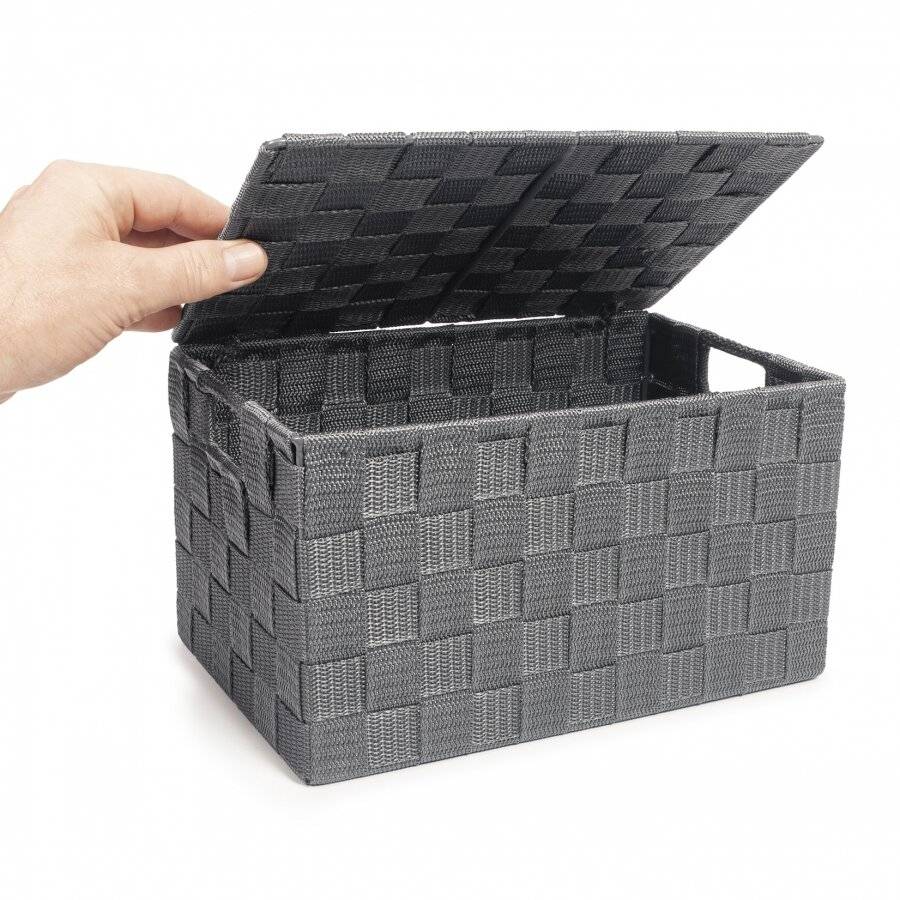 EHC Set of 3 Hand Woven Storage Hamper Basket With Lid, Grey
