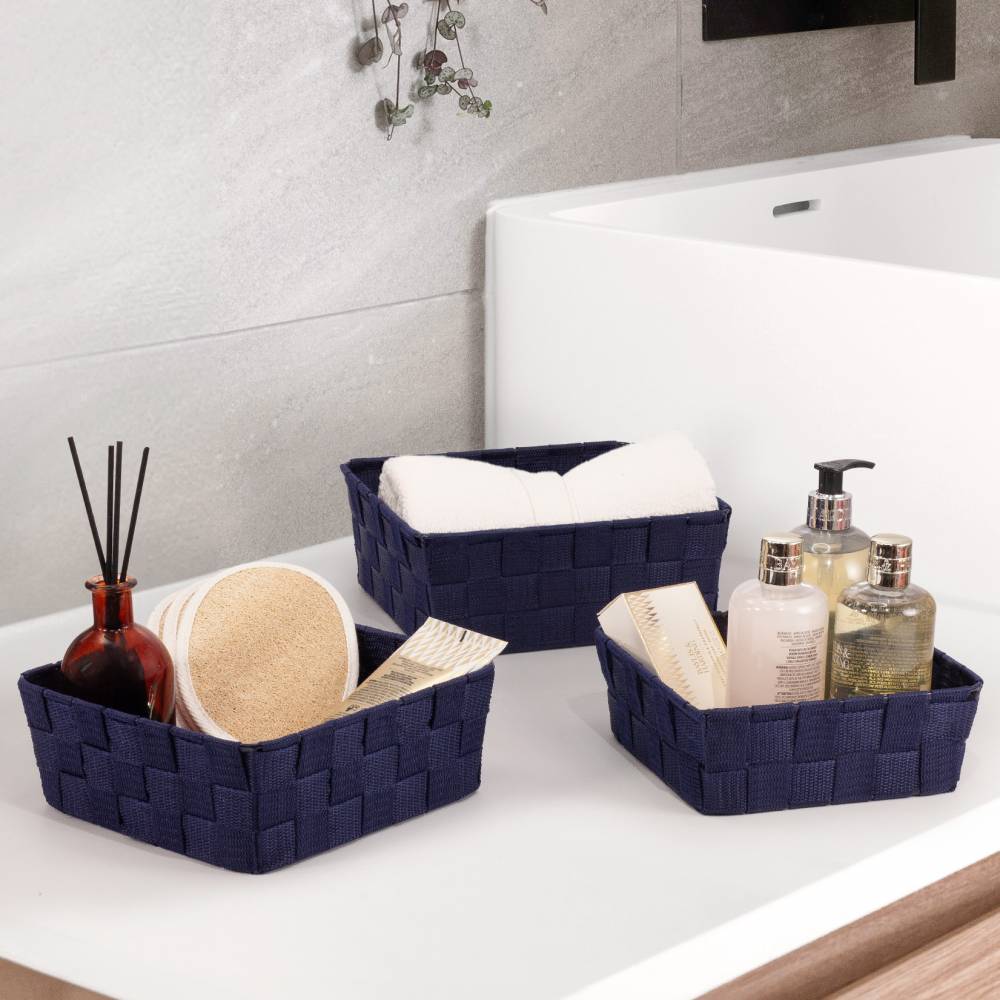 EHC Set of 3 Nestable Polypropylene Storage Gift Hamper Baskets - Blue