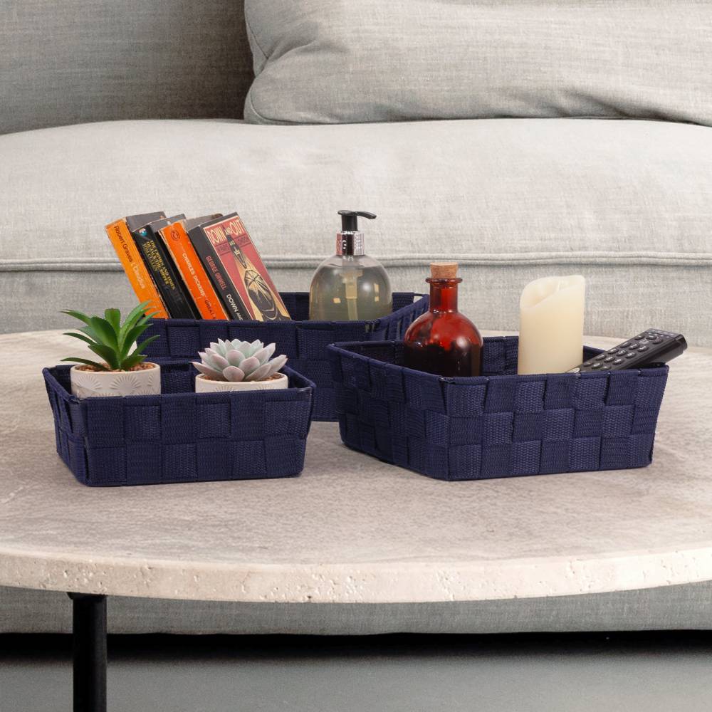 EHC Set of 3 Nestable Polypropylene Storage Gift Hamper Baskets - Blue