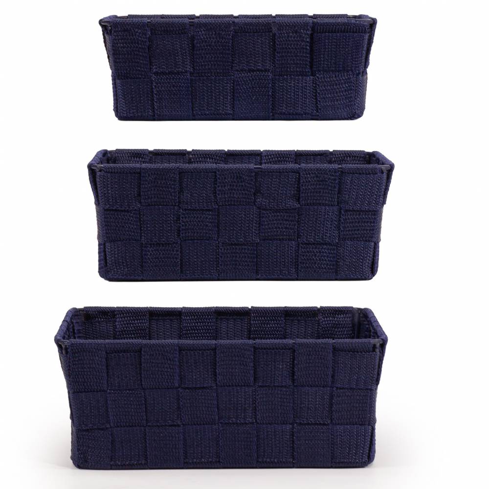 EHC Set of 3 Nestable Polypropylene Storage Gift Hamper Baskets - Blue