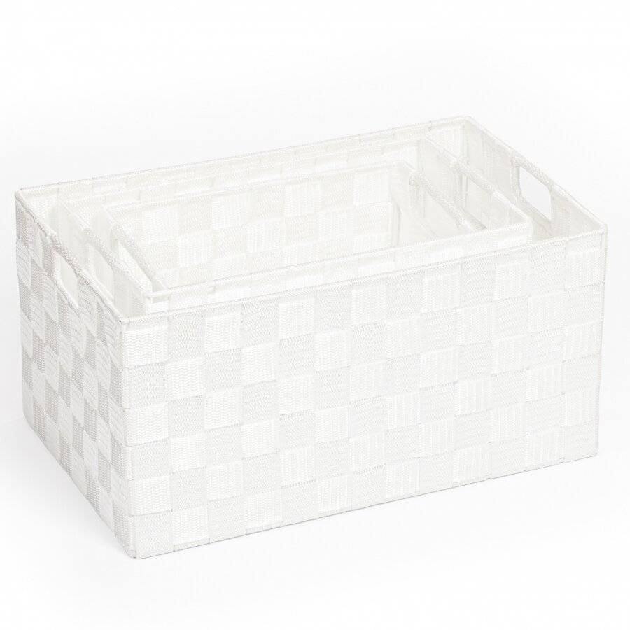 EHC Set of 3 Polypropylene Rectangular Storage Hamper Basket, White