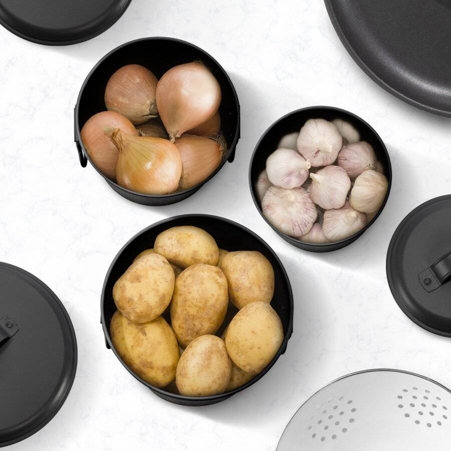 EHC Set of 3 Potato, Onion and Garlic Storage Jars With Lid - Black