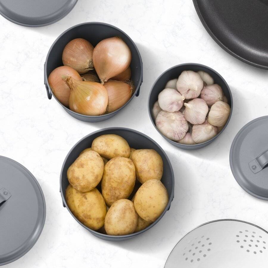 EHC Set of 3 Potato, Onion and Garlic Storage Jars With Lid - Grey