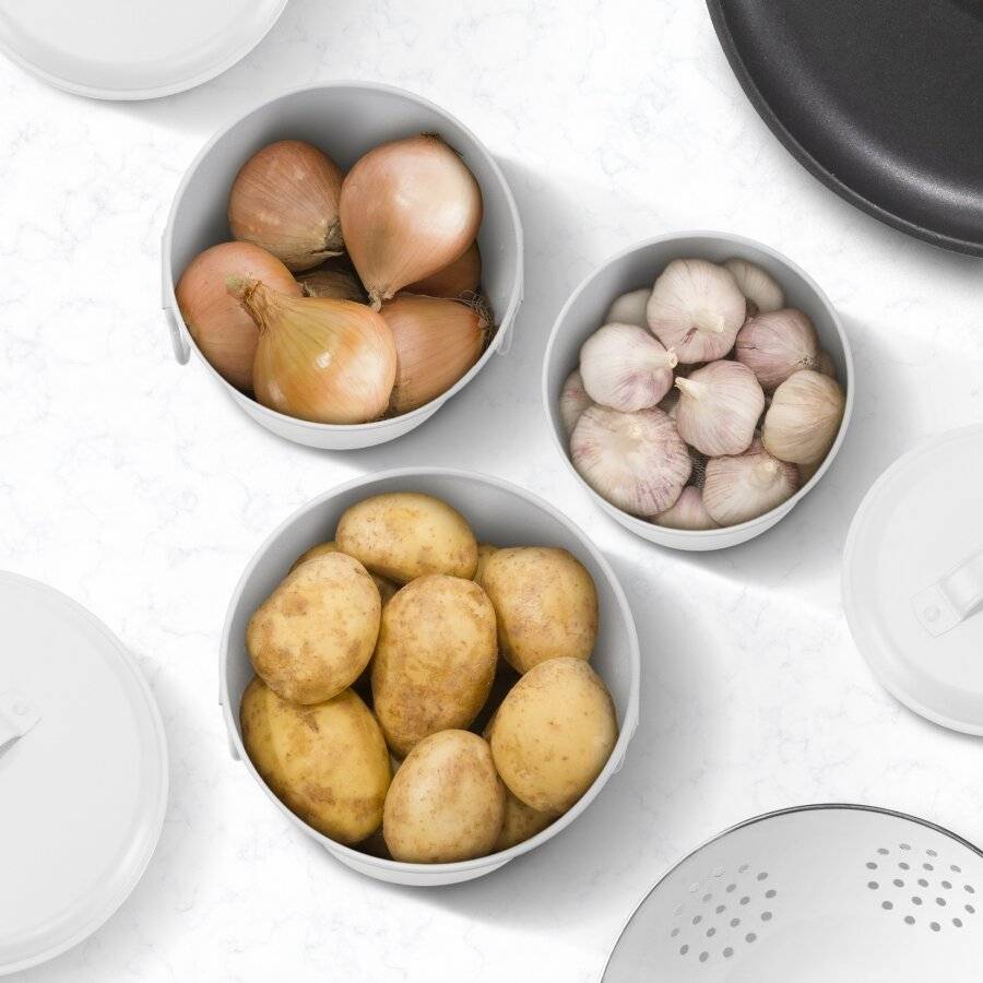 EHC Set of 3 Potato, Onion and Garlic Storage Jars With Lid - White