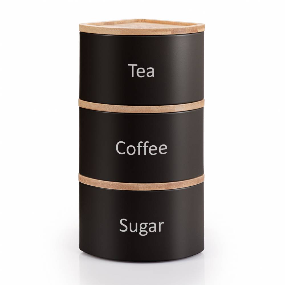 EHC Set of 3 Stackable Corner Airtight Food Storage Jar Set, Black