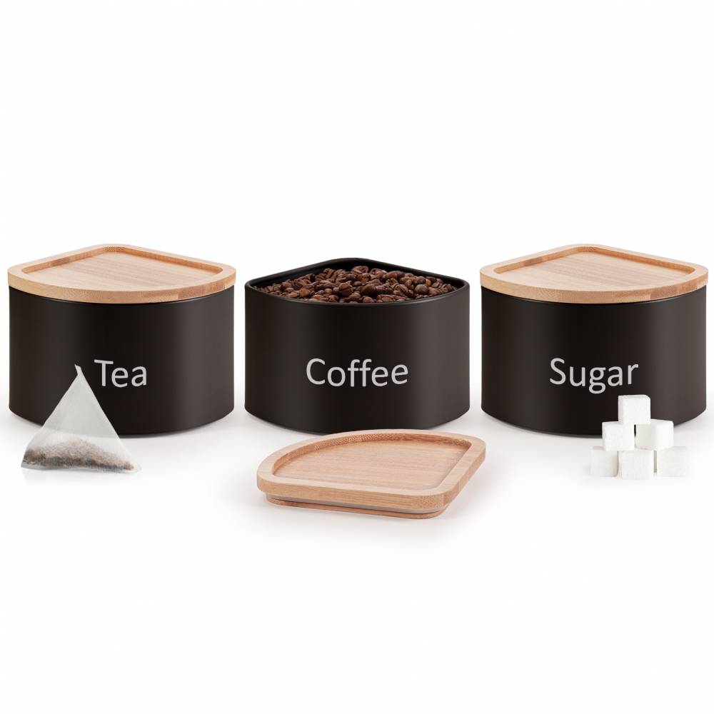 EHC Set of 3 Stackable Corner Airtight Food Storage Jar Set, Black