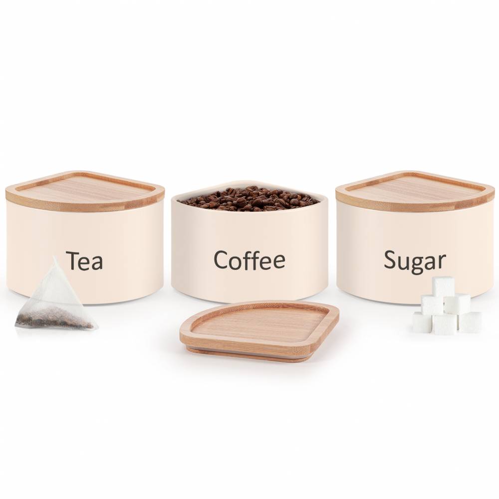 EHC Set of 3 Stackable Corner Airtight Food Storage Jar Set, Cream