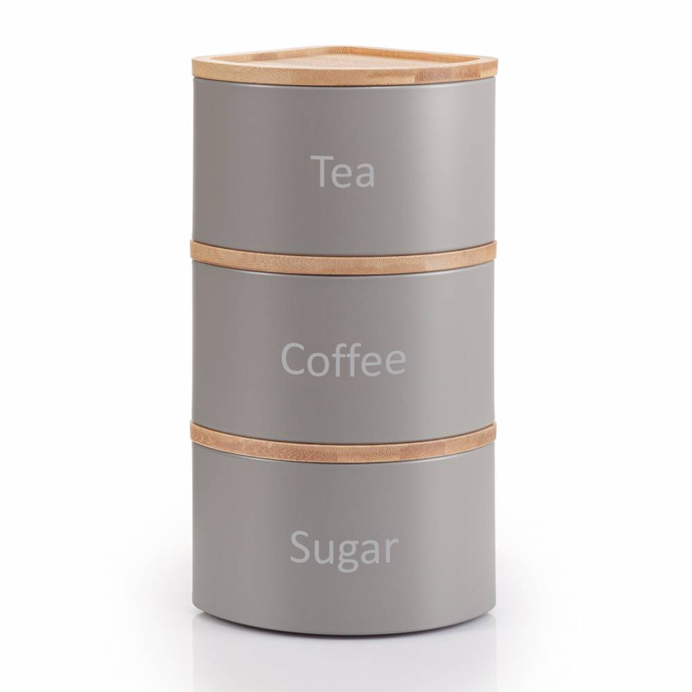 EHC Set of 3 Stackable Corner Airtight Food Storage Jar Set, Grey
