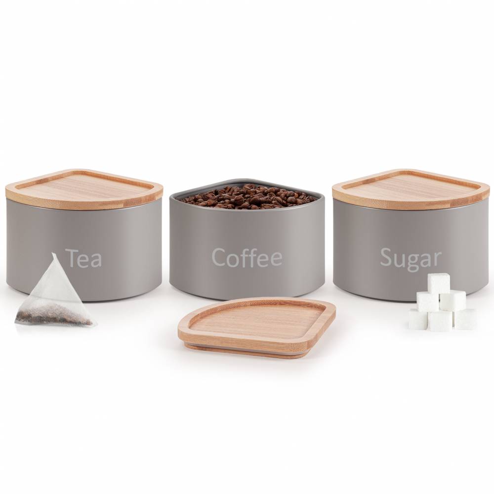 EHC Set of 3 Stackable Corner Airtight Food Storage Jar Set, Grey