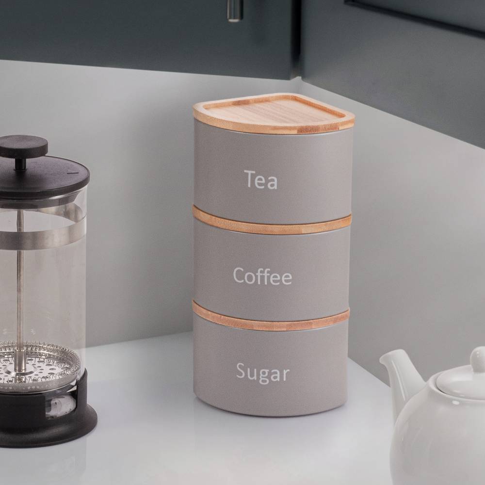 EHC Set of 3 Stackable Corner Airtight Food Storage Jar Set, Grey