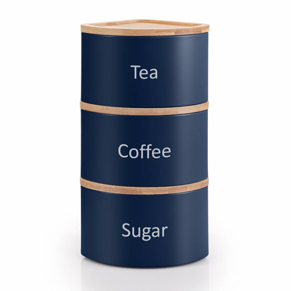 EHC Set of 3 Stackable Corner Airtight Food Storage Jar Set, Navy Blue