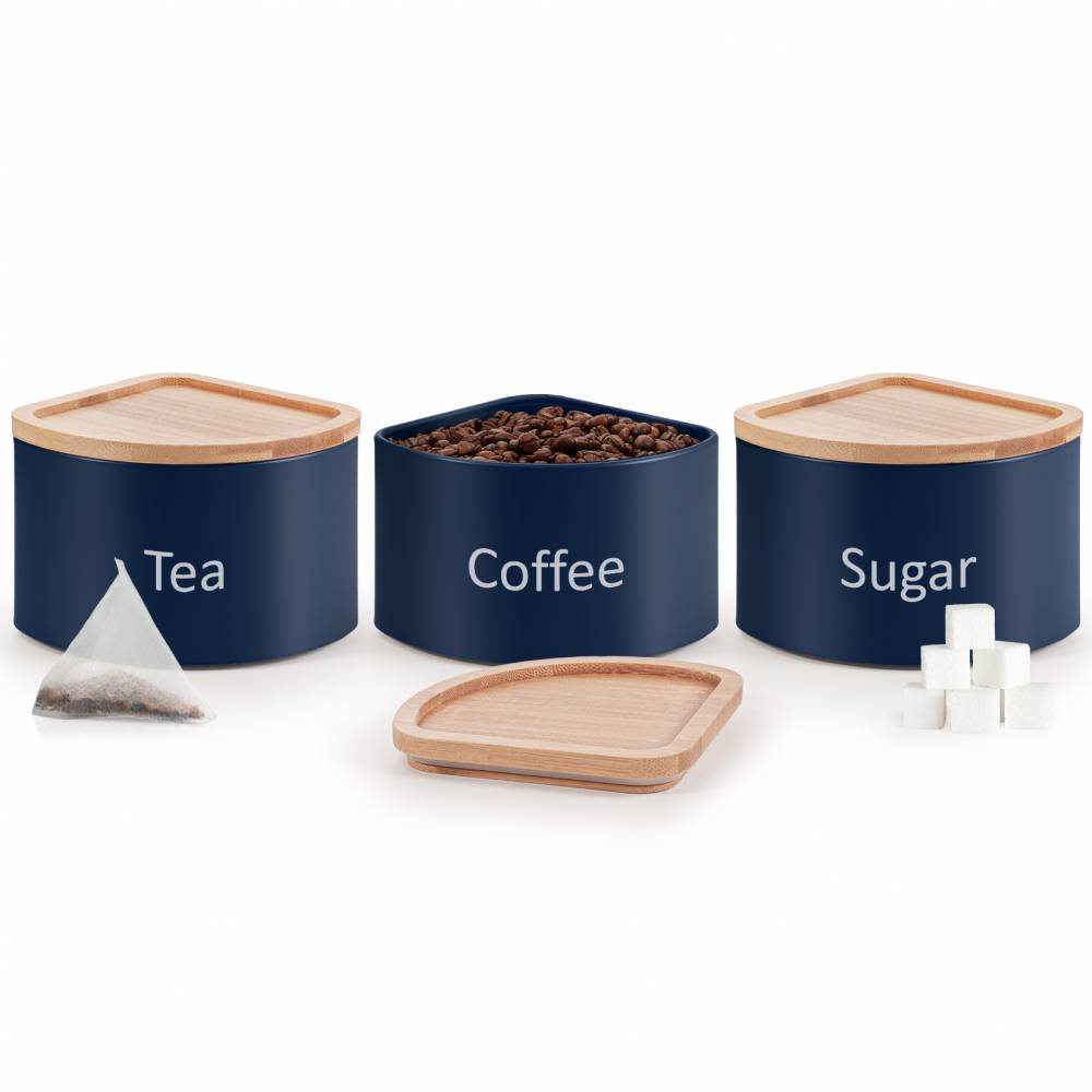 EHC Set of 3 Stackable Corner Airtight Food Storage Jar Set, Navy Blue