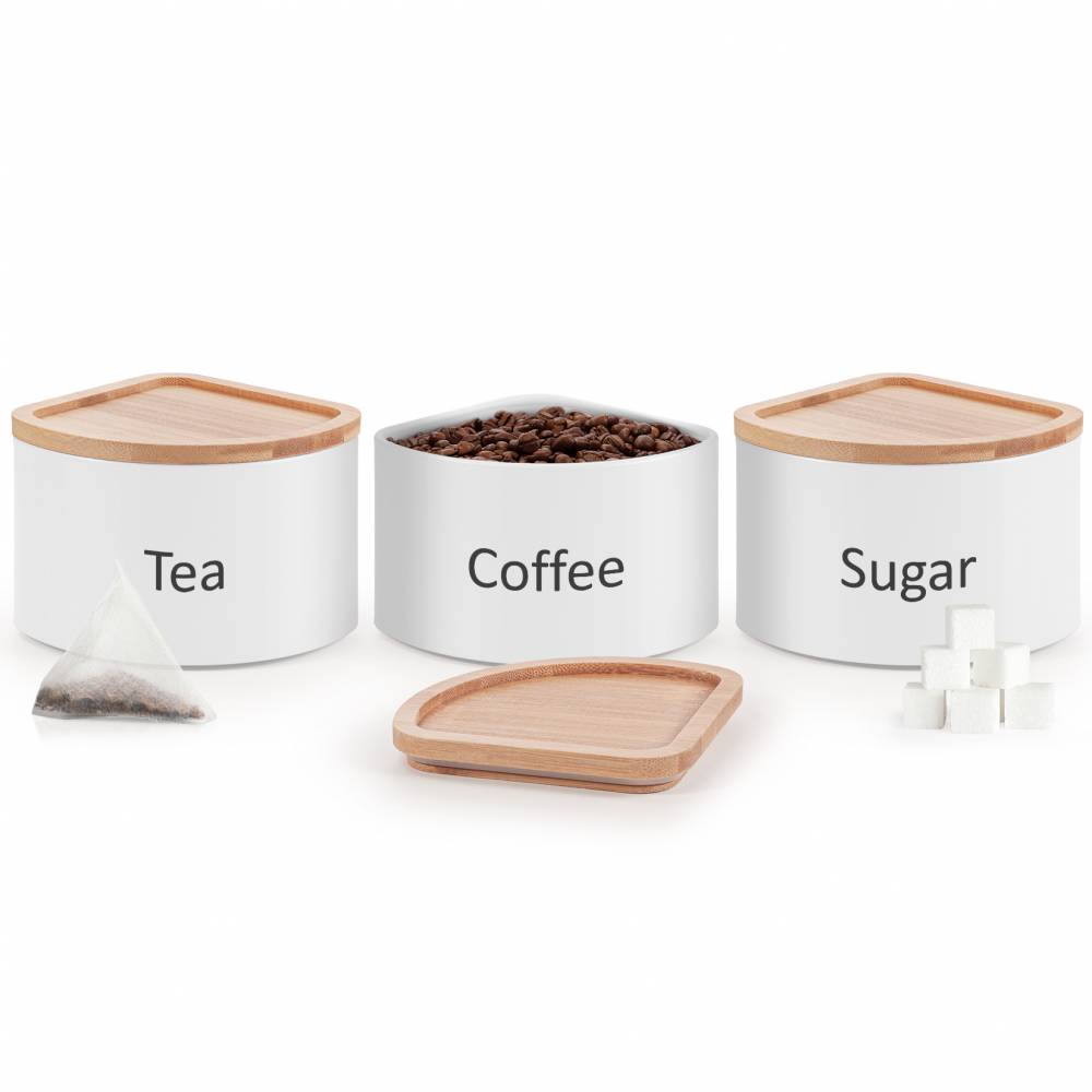 EHC Set of 3 Stackable Corner Airtight Food Storage Jars Set, White