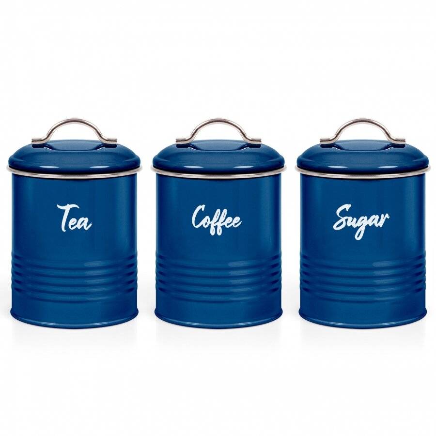 EHC Set of 3 Tea, Coffee & Sugar Kitchen Storage Containers - Blue