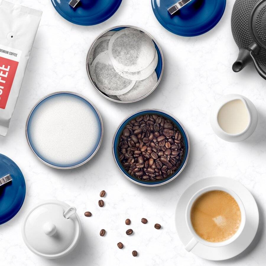 EHC Set of 3 Tea, Coffee & Sugar Kitchen Storage Containers - Blue