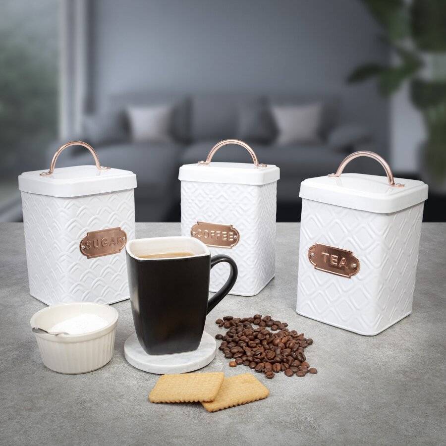 EHC Set of 3 Tea, Coffee & Sugar Kitchen Storage Containers