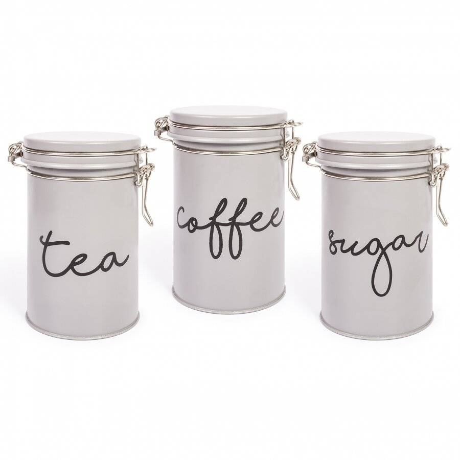 EHC Set of 3 Tea, Coffee and Sugar Storage Canisters - Grey
