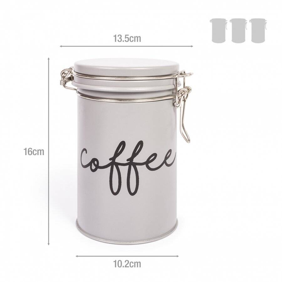 EHC Set of 3 Tea, Coffee and Sugar Storage Canisters - Grey