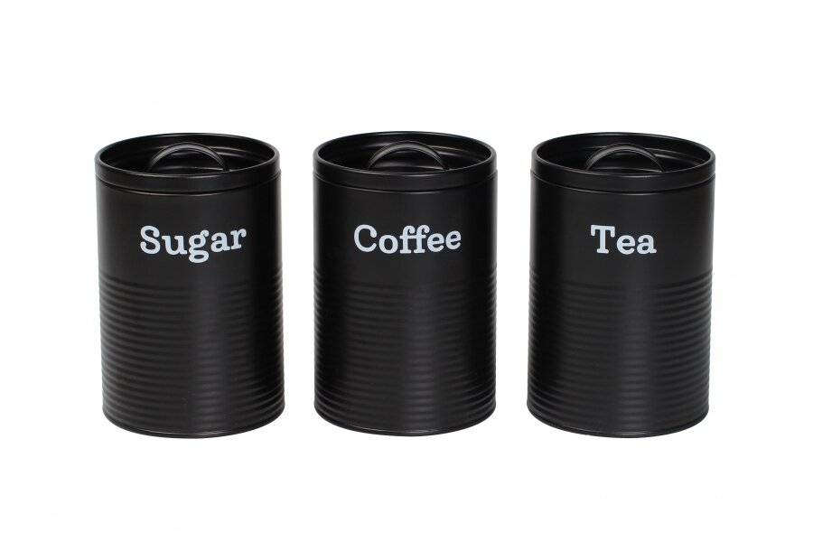 EHC Set of 3 Tea, Coffee & Sugar Storage Canisters With Lid, Black