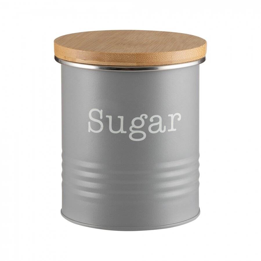 EHC Set of 3 Tea, Coffee & Sugar Storage Canisters With Lid, Grey