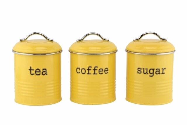 EHC Set of 3 Tea, Sugar & Coffee Storage Canisters - Custard