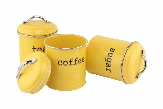 EHC Set of 3 Tea, Sugar & Coffee Storage Canisters - Custard