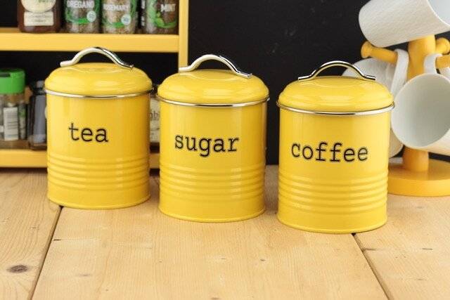 EHC Set of 3 Tea, Sugar & Coffee Storage Canisters - Custard