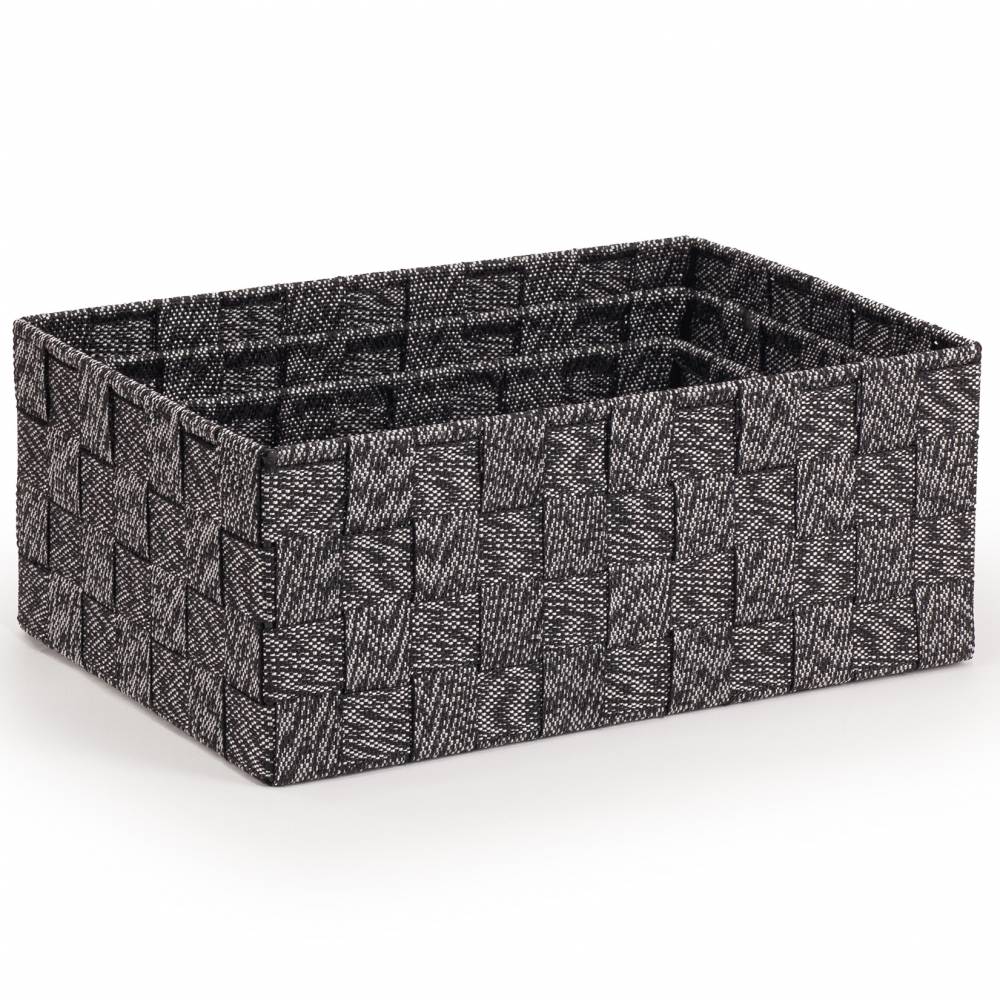 EHC Set of 3 Woven Shelf Storage Hamper Basket With Lid - Black