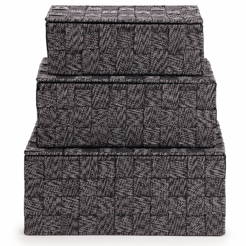 EHC Set of 3 Woven Shelf Storage Hamper Basket With Lid - Black