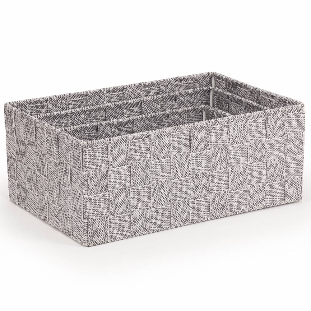 EHC Set of 3 Woven Shelf Storage Hamper Basket With Lid - Grey