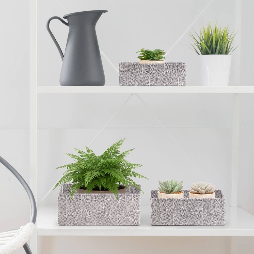 EHC Set of 3 Woven Shelf Storage Hamper Basket With Lid - Grey