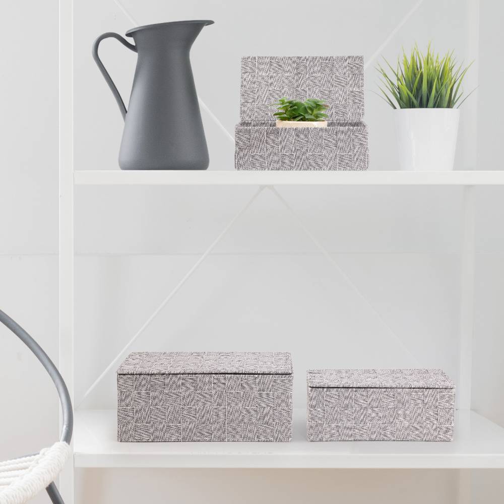 EHC Set of 3 Woven Shelf Storage Hamper Basket With Lid - Grey