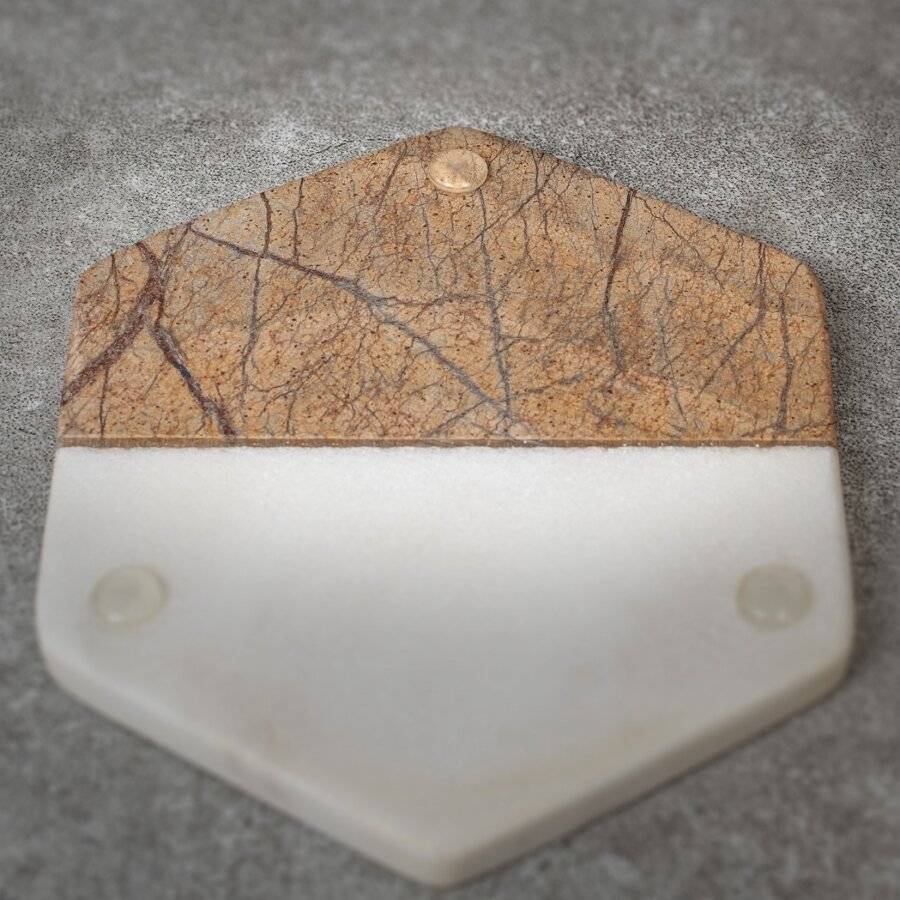 EHC Set of 4 Hexagon Brown & Cream Marble Coasters For Home & Kitchen