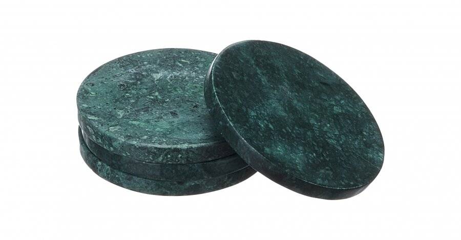 EHC Set of 4  Round Green Marble Coasters For Home & Kitchen Use