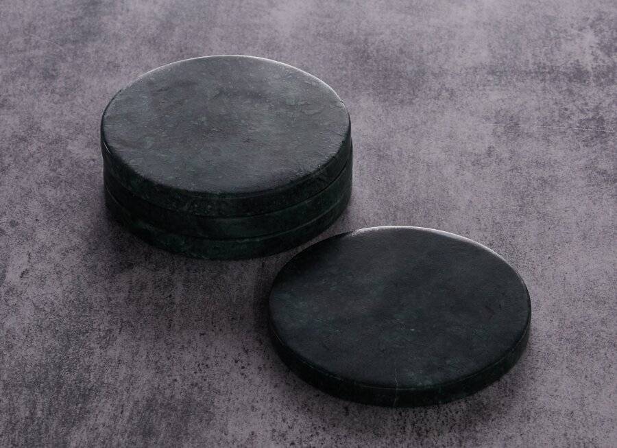 EHC Set of 4  Round Green Marble Coasters For Home & Kitchen Use
