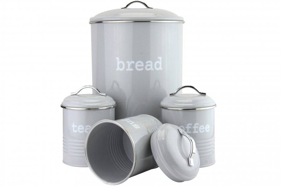 Set of 4 Round Tea, Coffee & Sugar With Bread Bin Storage Canisters
