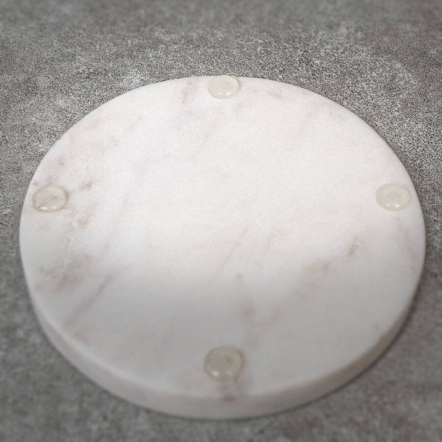 EHC Set of 4 Round White Marble Coasters For Home & Kitchen Use