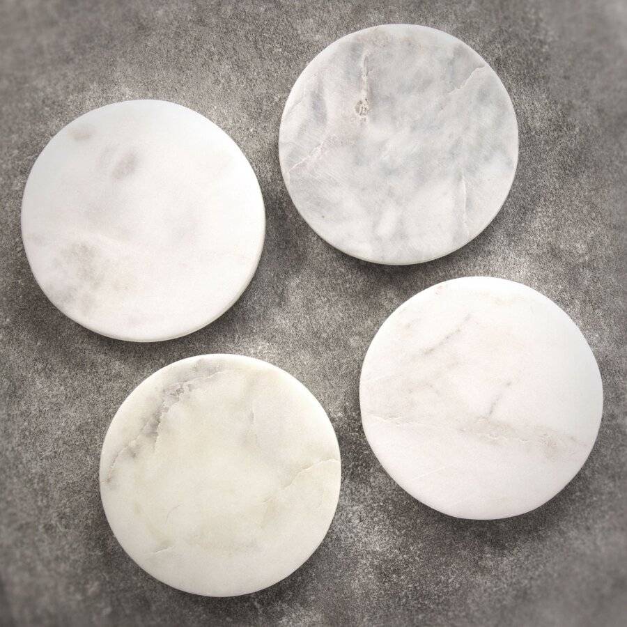 EHC Set of 4 Round White Marble Coasters For Home & Kitchen Use