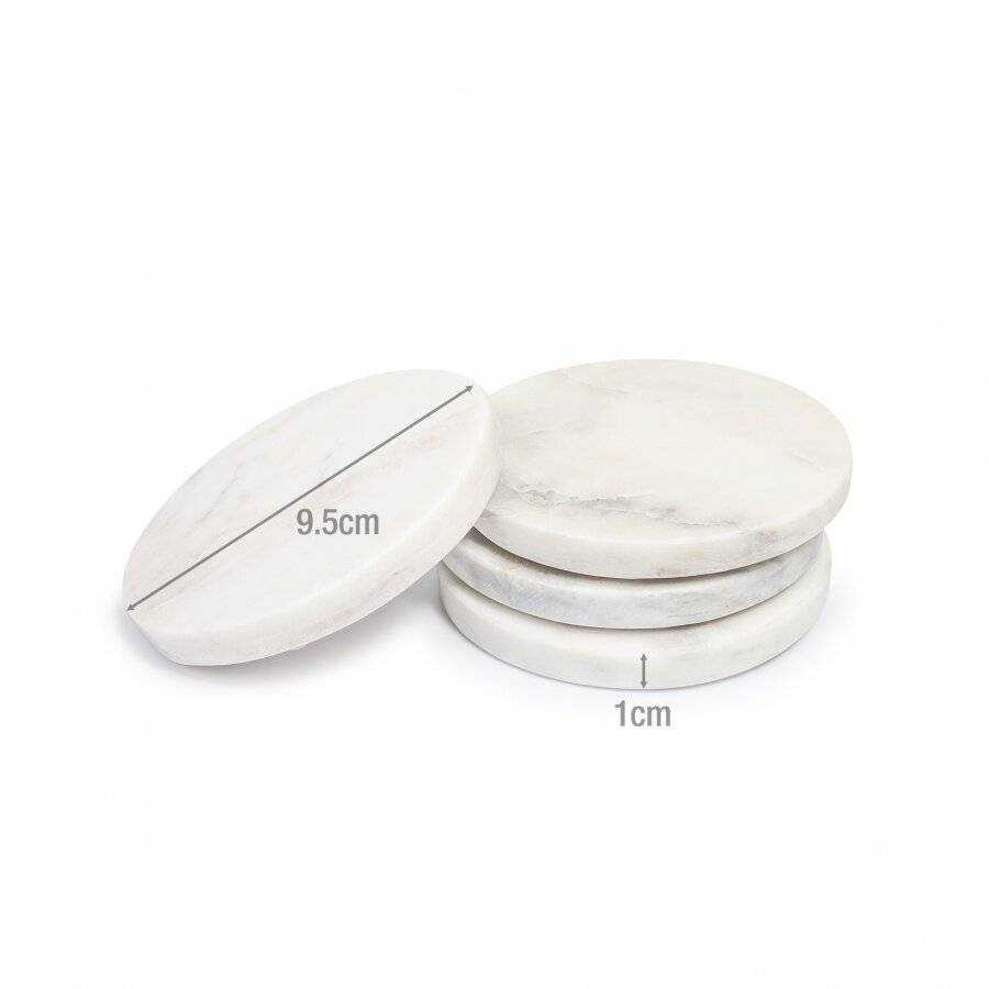 EHC Set of 4 Round White Marble Coasters For Home & Kitchen Use