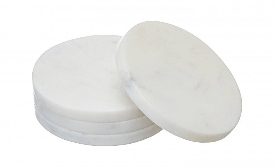 EHC Set of 4  Round White Marble Coasters For Home & Kitchen Use