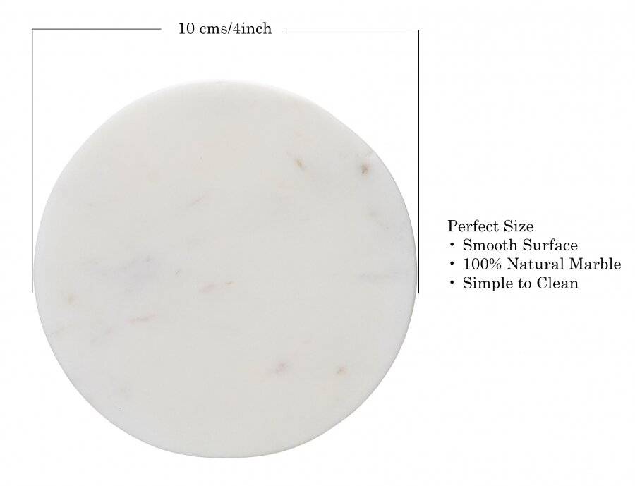 EHC Set of 4  Round White Marble Coasters For Home & Kitchen Use