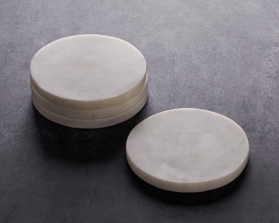 EHC Set of 4  Round White Marble Coasters For Home & Kitchen Use